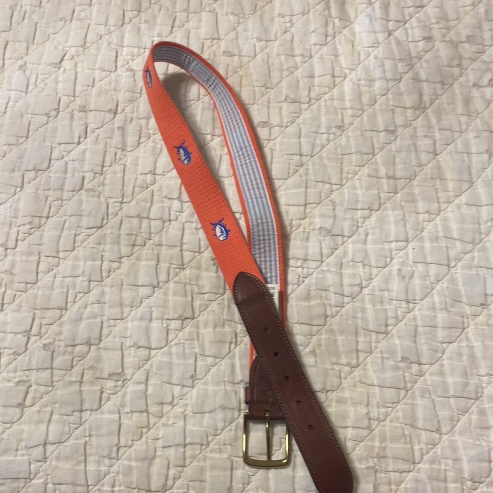 Southern Tide Men’s Orange W/Blue Fish Size 36 Belt